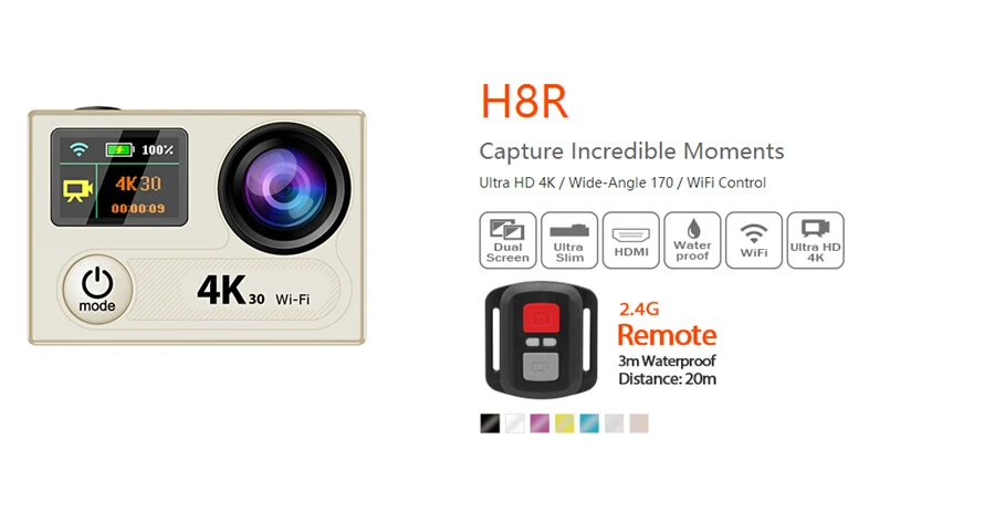 Действий камеры EKEN H8/H8R VR360 ультра 4 К/30fps wi fi Пульт дистанционного управления 2.0