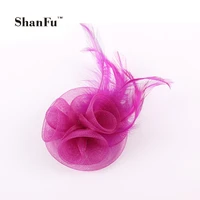 shanfu ladies small mesh fascinator flower corsage with feather hair accessories for wedding tea party cocktail sfb6804