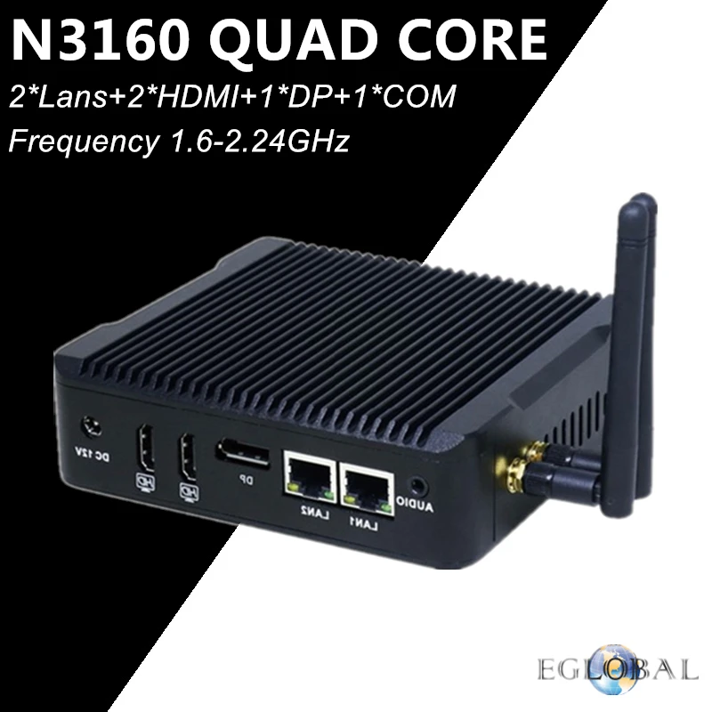 Topton Мини ПК Windows 10 Intel V7 N3160 Безвентиляторный Barebone компьютер 2 Lan HDMI 4K HTPC ТВ Коробка