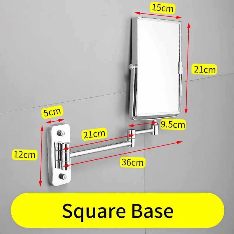 C-Square Base Ванная комната зеркала Нержавеющая сталь квадратный раскладной Make Up зеркала 3x увеличительное двойной удлинитель 2-лицевая сторона косметическое зеркало - Цвет: C-Square Base