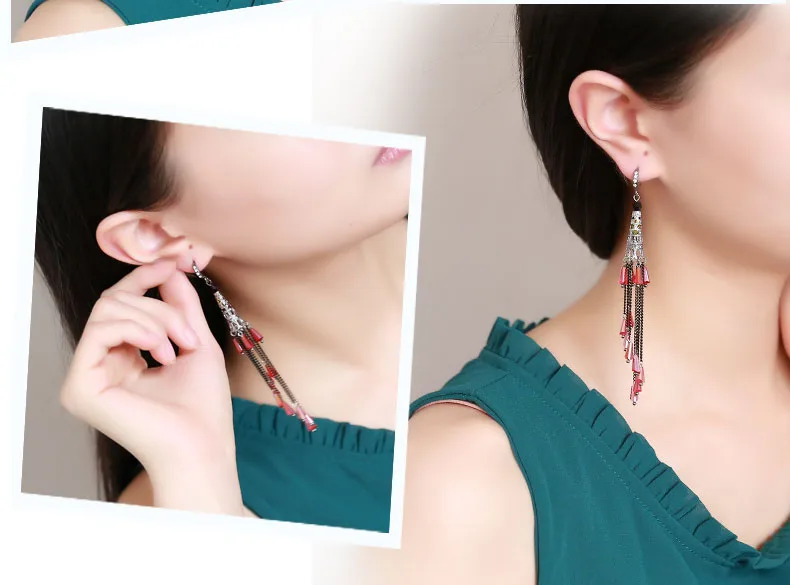 Женские богемные серьги-подвески длинные висячие серьги с кисточками и