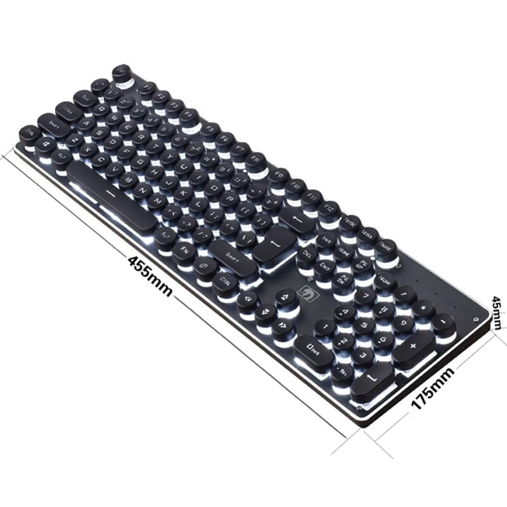 

Backlit Gaming Keyboard Steampunk Retro Round Keycap USB Wired Glowing Metal Panel Computer Game Keyboard for Laptop Universal