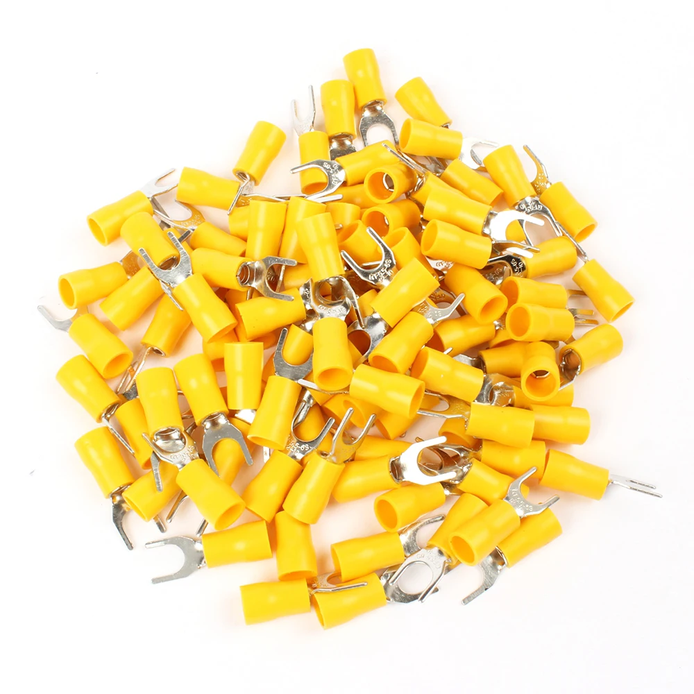 

50PCS SV5.5-6 Yellow Furcate terminals Cable Wire Connector 16~14AWG Yellow Furcate Fork Spade Crimp Terminals