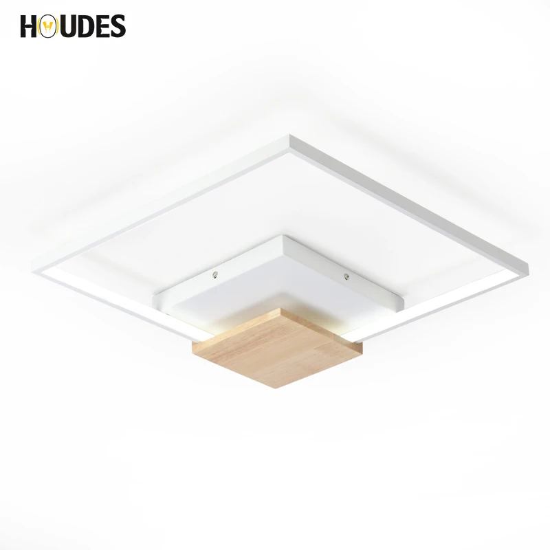 HOUDES Nordic LED Wooden Square Shape Ceiling Lights For Bedroom Living Room Lamps Kitchen Lighting Fixtures | Лампы и освещение