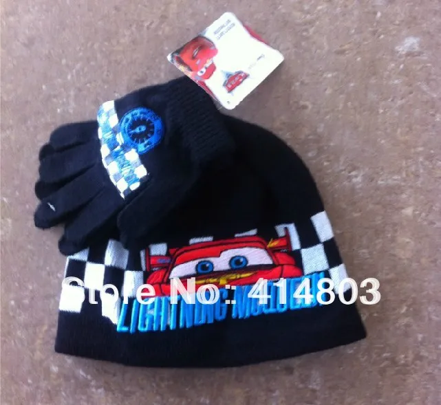 New Arrival Autumn Hats! 1-4Y Kids Spring Red/Black CARS Beanie+ Gloves 2 PIECE Set Childrens Christmas Cap/3sets | Тематическая