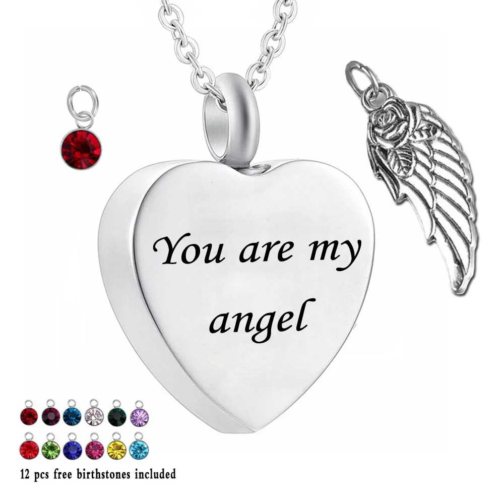 

You are my angel, 12 шт., ожерелье в виде урны, сердце, памятный сувенир, держатель в виде урны, кулон, пепел, кремация, ювелирное изделие