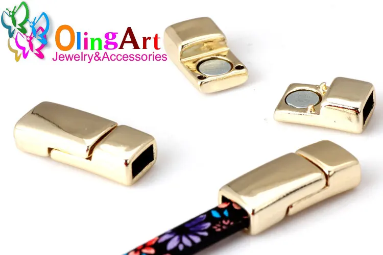 OlingArt, 20*8 мм, 4 шт./лот, магнитная застежка, покрытая золотом KC/розовым золотом/родием/фиолетовым, для изготовления ювелирных изделий, сделай сам, 5*2 мм, кожаный шнур, браслет