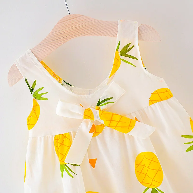 lovely Infant Kid Baby Girls Dress summer sleeveless vest Clothes Fruit pineapple printing Children Princess bow Dresses cap | Детская