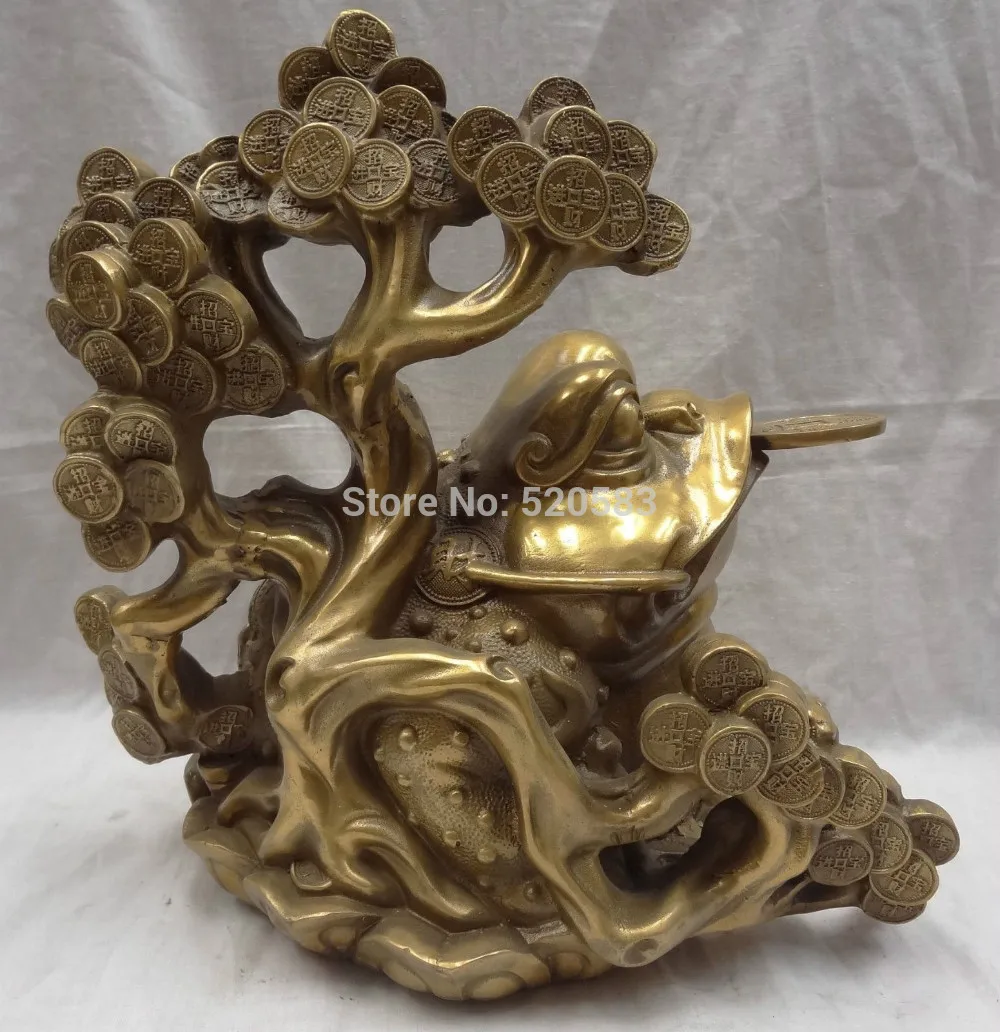 12&quot China Brass Wealth Coin Tree FengShui Sculpture YuanBao Hoptoad Toad Statue | Дом и сад