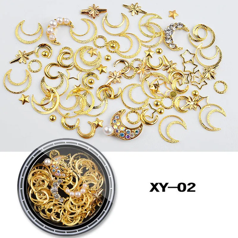 XY-02 1 коробка золотые серебряные заклепки шипы для ногтей 3D дизайн ногтей украшения Морская звезда Луна Металл шелк Маникюр DIY украшения ногтей боди-арт - Цвет: XY-02