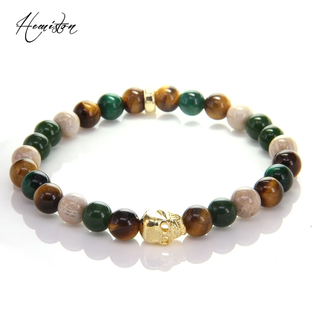Томас красочный Материал смешивания с тигровый глаз золотой браслет черепом из