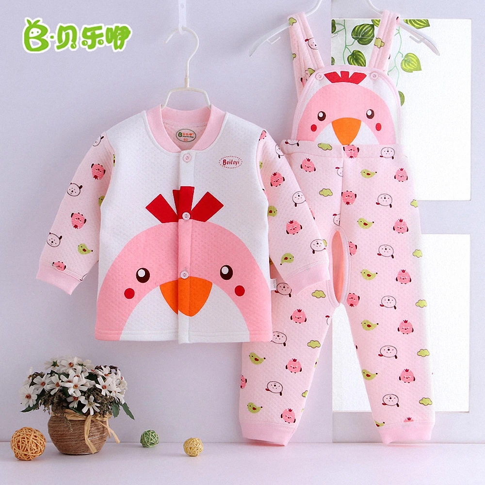 Autumn Winter baby boy girl 2pcs set Children Long Sleeve undershirt + Suspender Trousers sets warm clothes for 6-24M | Детская одежда