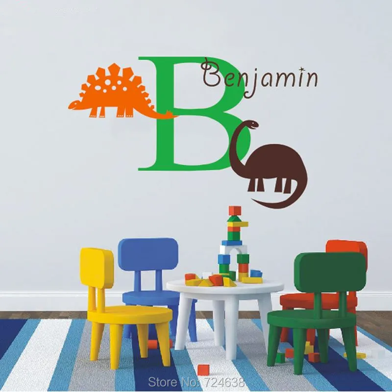 

Dinosaurs Name Personalized Nursery Boy Vinyl Wall Decal Sticker Cartoon Boy Wall Sticker Wall Stickers for Kids Rooms Decor