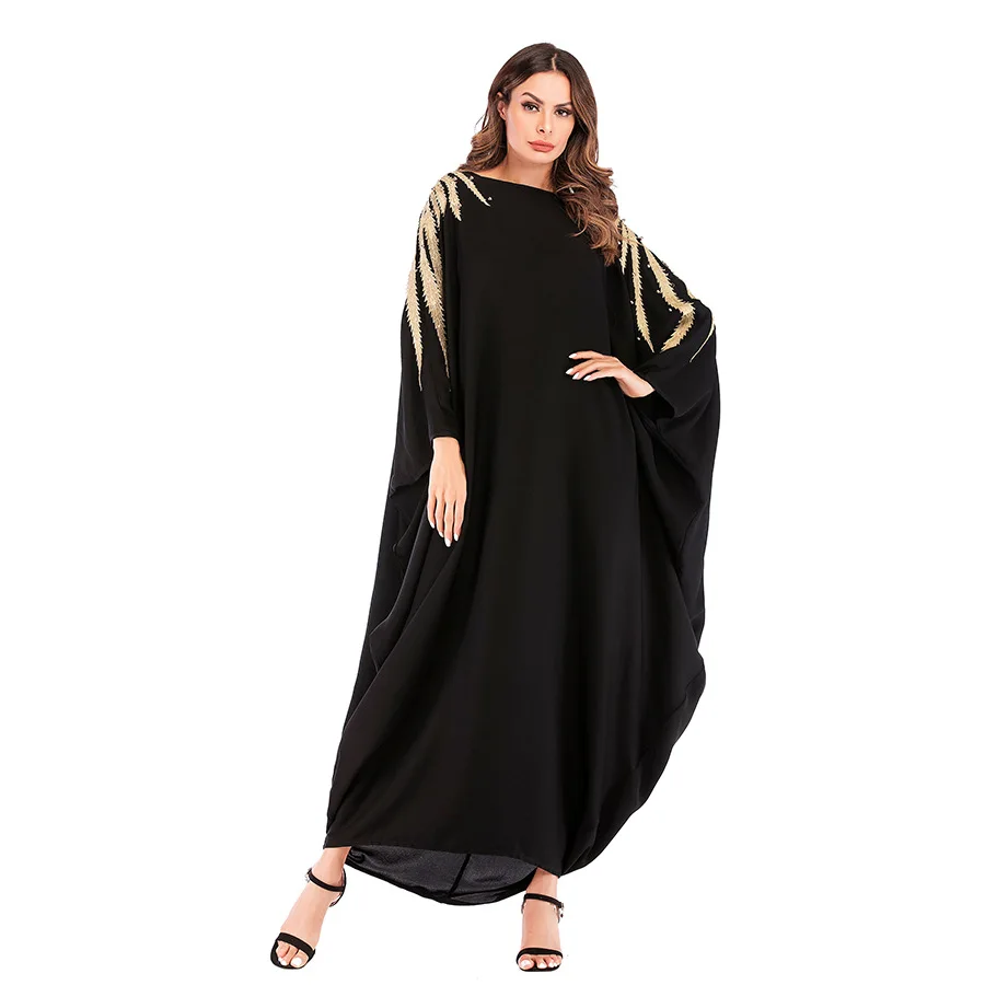Women Muslim Maxi Dress Nida UAE Abaya Batwing Sleeve Robe Gowns Jubah Kimono Ramadan Arab Embroidery Islamic Moroccan Kaftan |