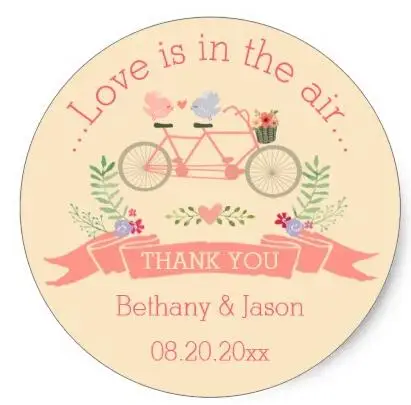 1 5 дюйма тандем велосипед птицы и баннер Свадьба Спасибо Классический круглый