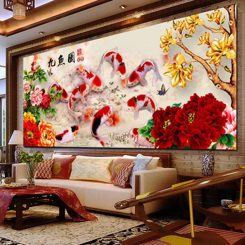 Вышивка QIANZEHUI вышивка с цветущими пионами своими руками крестиком девятью
