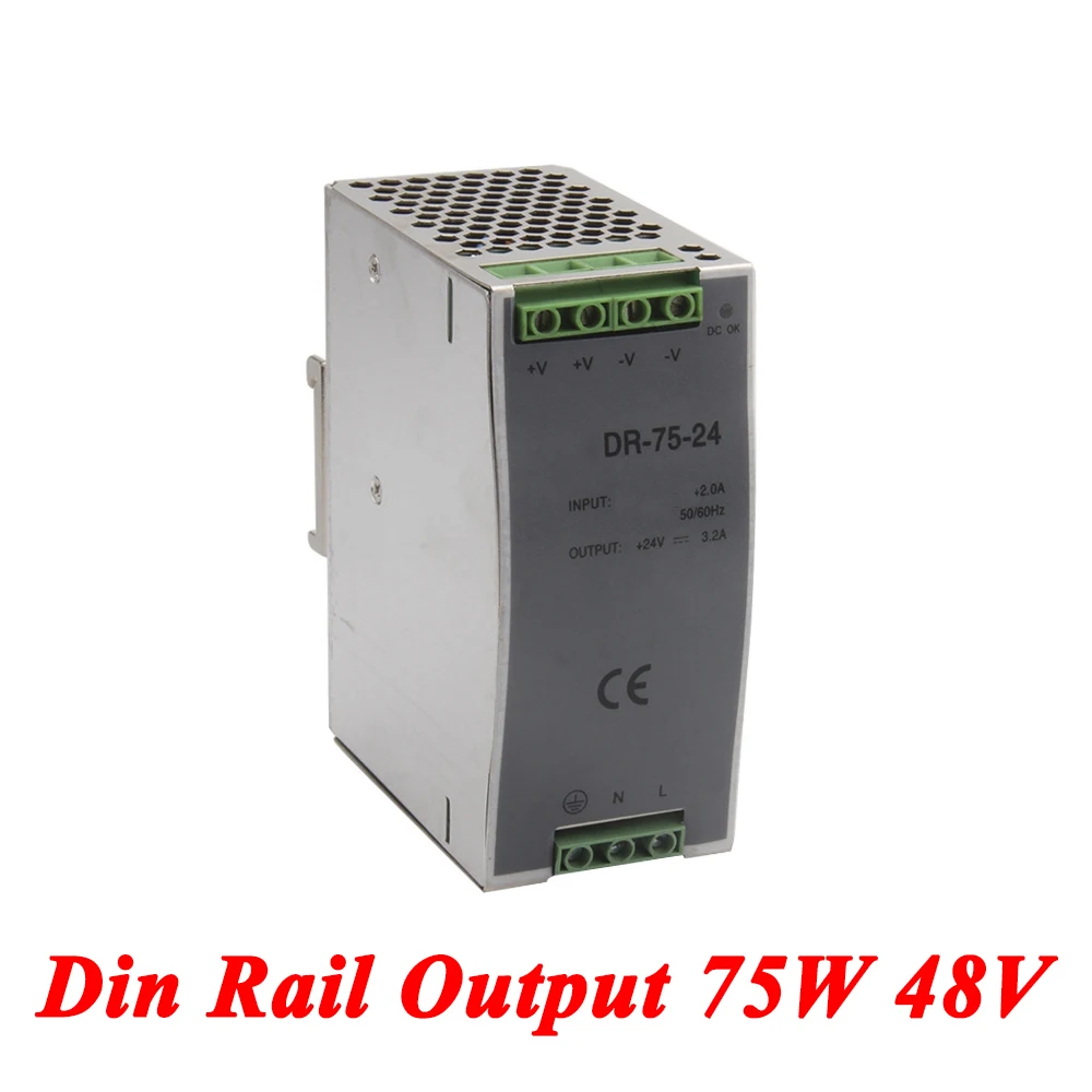 DR 75 Din Rail источник питания Вт 48 В 1.6A импульсный AC 110 В/220 трансформатор в DC ac dc