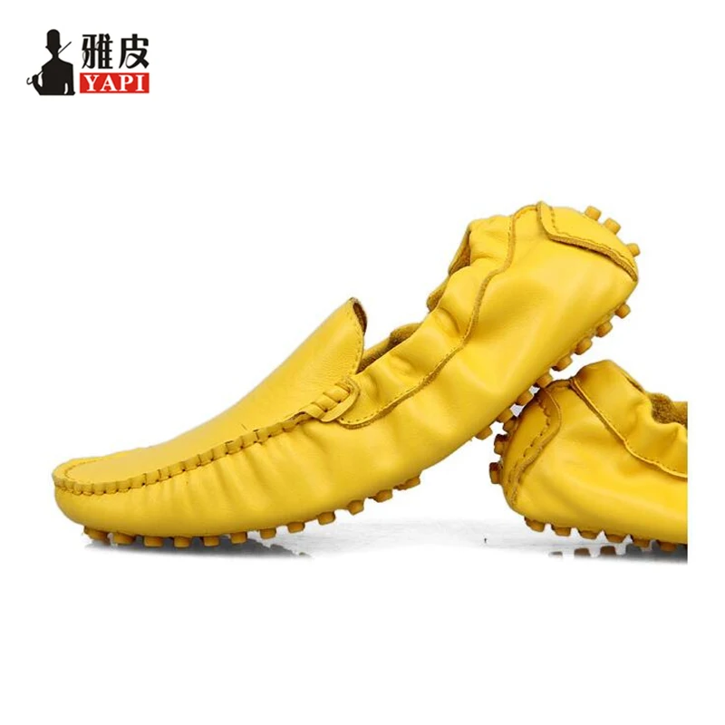 Zapatos informales de cuero auténtico para hombre, mocasines transpirables, sin cordones, color verde, para conducir, color amarillo, US5-10 verano