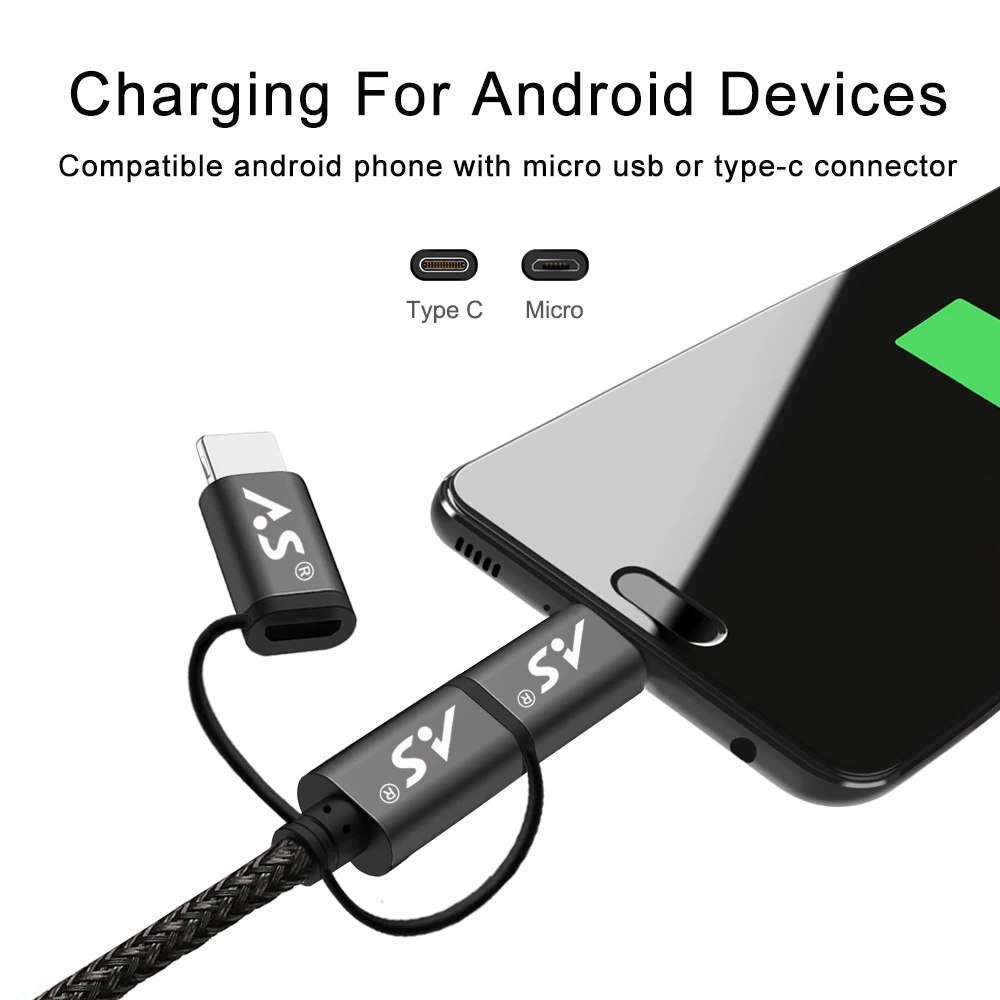 A.S оригинальный 3 в 1 USB кабель для iPhone 8X7 6 6S Plus 5 5S Samsung Xiaomi OnePlus Huawei Micro Type C кабели
