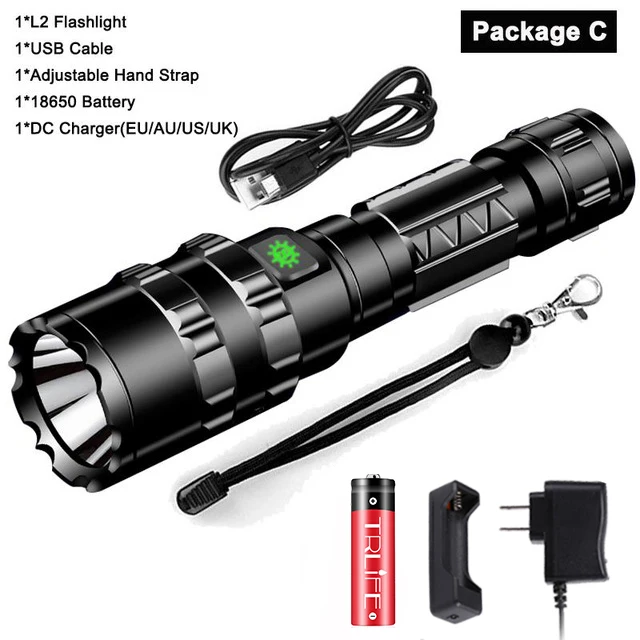 Package C Тактический флэш-светильник светодиодный Scout L2 ультра яркий охотничий рыболовный светильник USB Перезаряжаемый водонепроницаемый фонарь 5 режимов 1x18650 - Испускаемый цвет: Package C