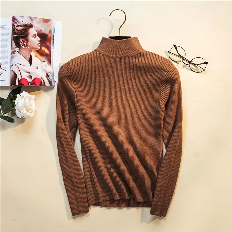Winter Warm Basic Long Sleeve Lady's Sweater Turtleneck Pullover Knit Sweaters For Women Jumper Pull Femme Green Female Sweaters