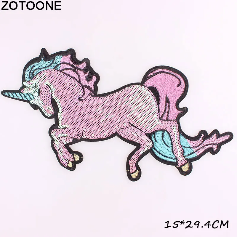 Новинка большие розовые нашивки ZOTOONE с блестками в виде единорога для одежды