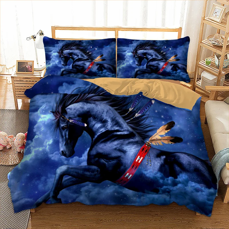 

Wongs Bedding 3D blue horse Bedding set polyester Duvet Cover Bed Set Single Twin queen king drop shipping