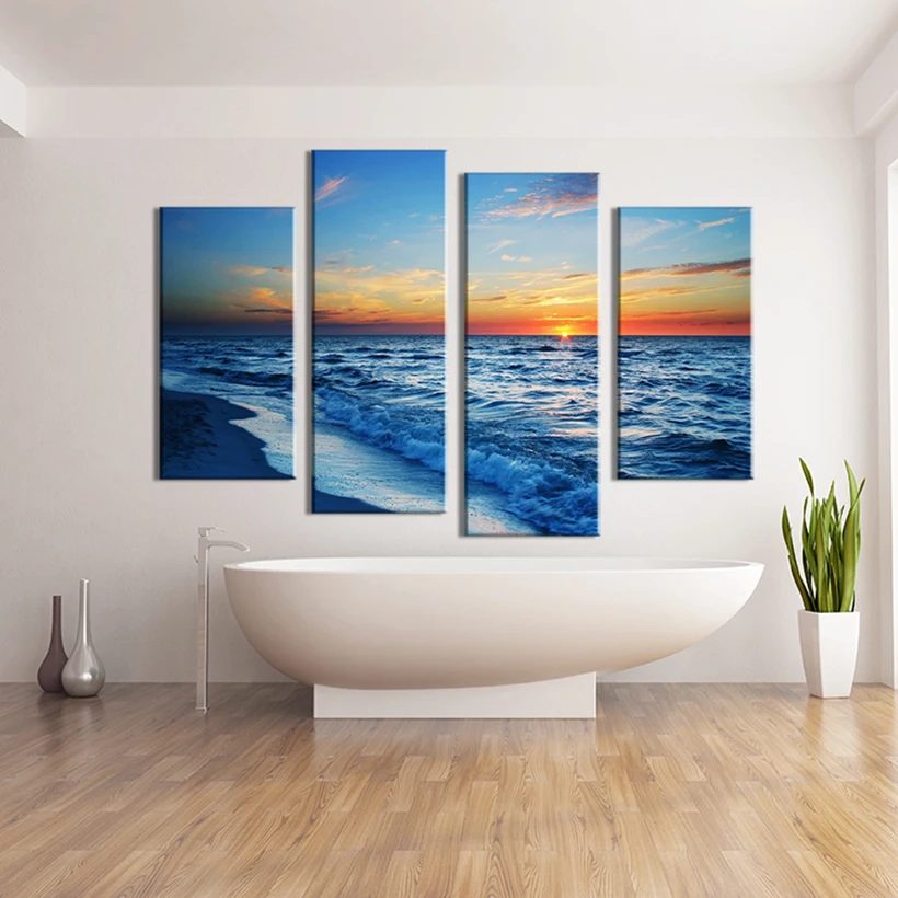 4 шт. настенные картины с изображением моря восхода солнца|picture for living room|wall picturesdecor