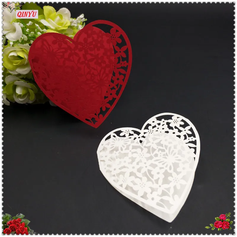 10/50/100 pcs Greeting Cards Small Folding Heart Shape Lovely Message Card Invitation for Anniversary Valentines Day 5z |