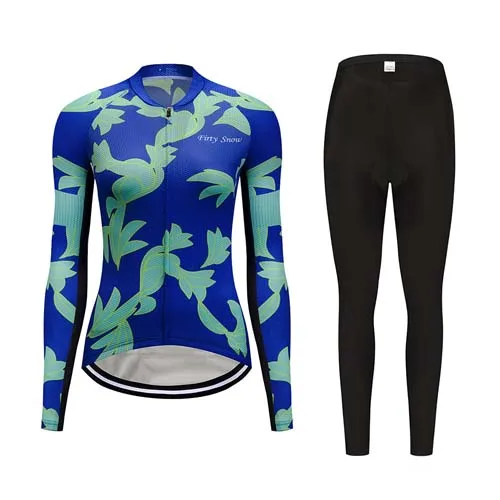 jersey and pants 4 Women Winter thermal fleece cycling jersey set bicycle clothes uniform blouse skinsuit female bike clothing kit wear outfit - Цвет: jersey and pants 4