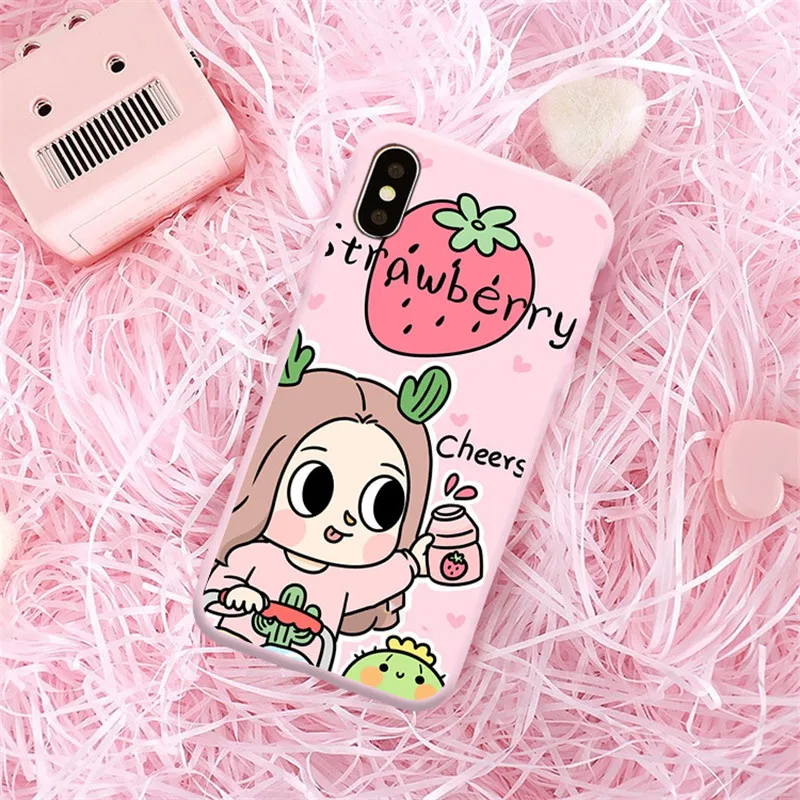 GYKZ Cartoon Strawberry Banana Milk Phone Case For iPhone X XS MAX XR 7 8 6 6s Plus Boy and Girl Soft Matte Back Cover Fruit Bag | Мобильные