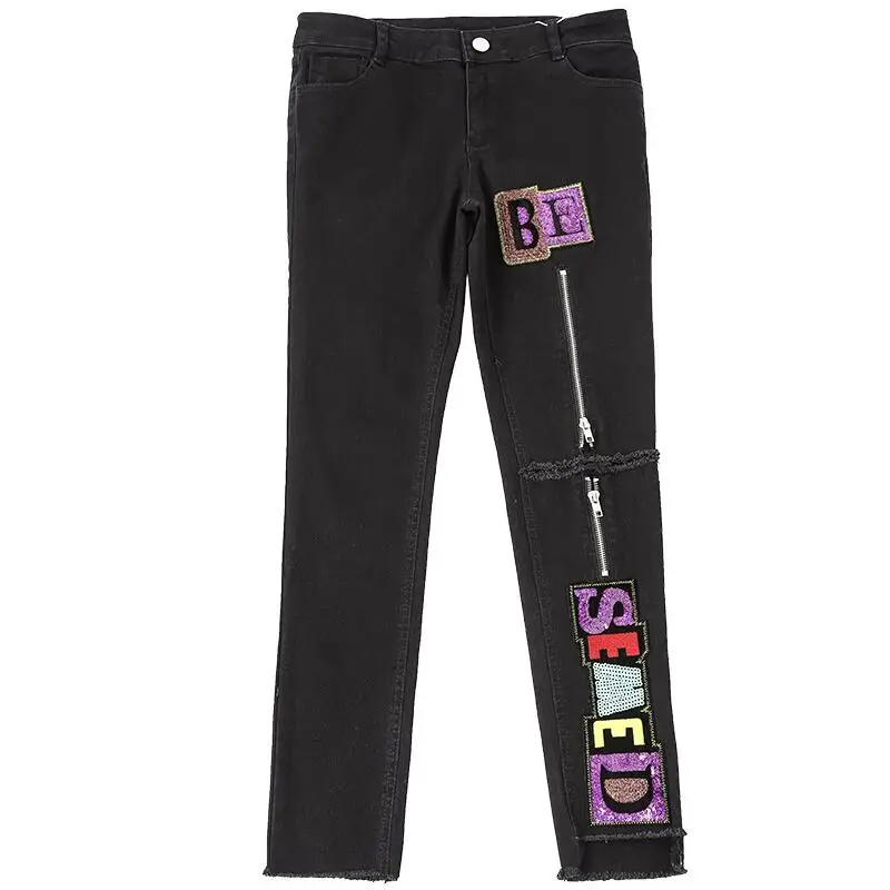 2019 летние дизайнерские джинсы с блестками модные тонкие женские узкие брюки |