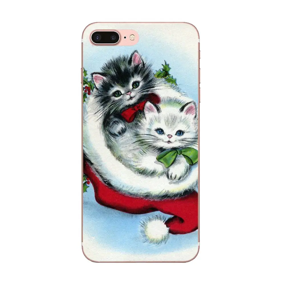 Винтажный Рождественский чехол с рисунком котенка для Apple iPhone 4 4S 5 5C 5S SE 6 6S 7 8 Plus X XS