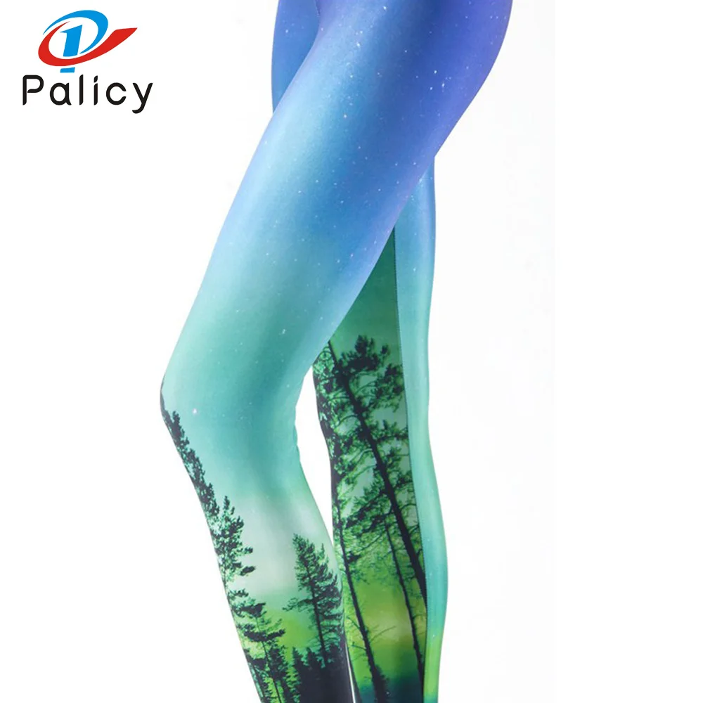 Palicy New Fashion Autumn Legging Blue Sky 3D Printed leggins Women leggings Sexy Women Stretch Pants Green Tree Spandex