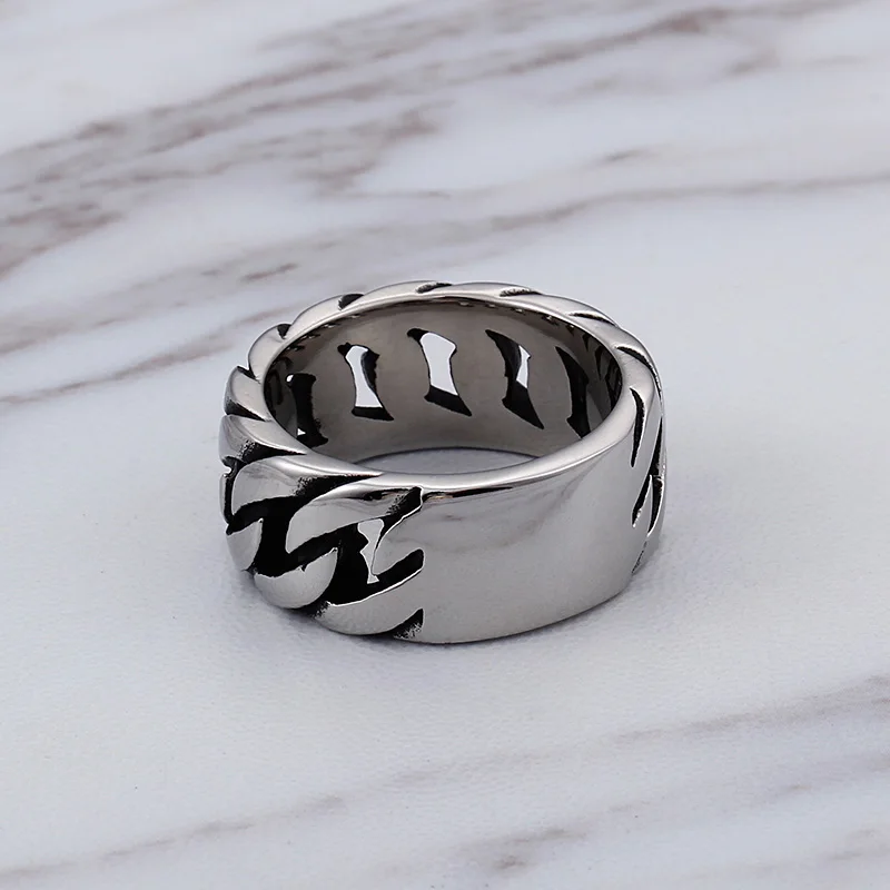 TrustyLan Fashion New Chain Link Style Ring Men 316L Stainless Steel Biker Jewelry Punk Rock Party Mens Rings Dropshipping Gift | Украшения