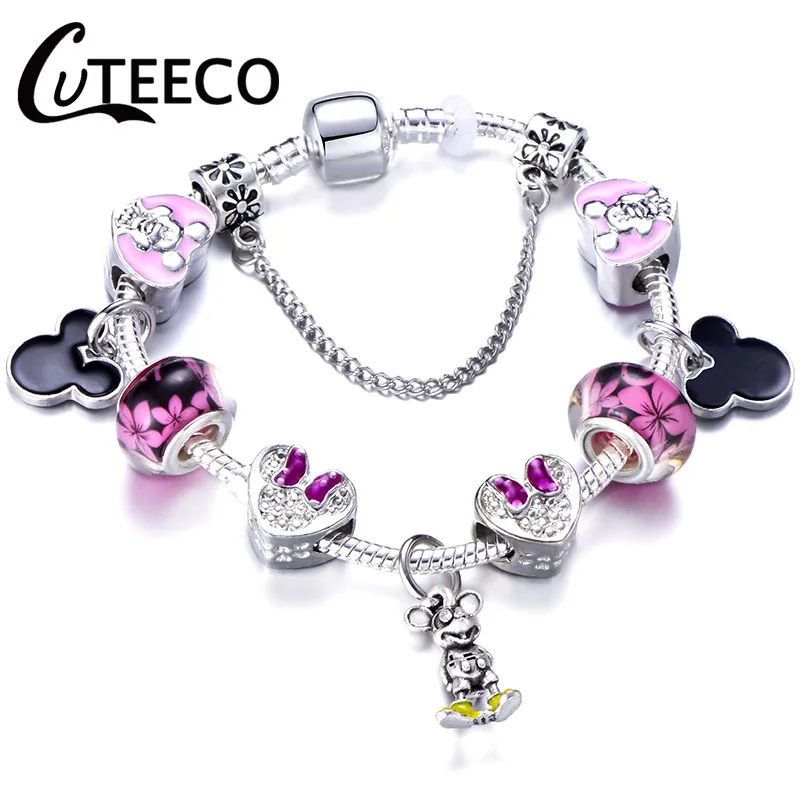 CUTEECO несколько стилей Микки Троян мотаться DIY Шарм браслет со змеиной цепочкой подходит брендовый браслет для женщин ювелирный подарок - Окраска металла: AE0204