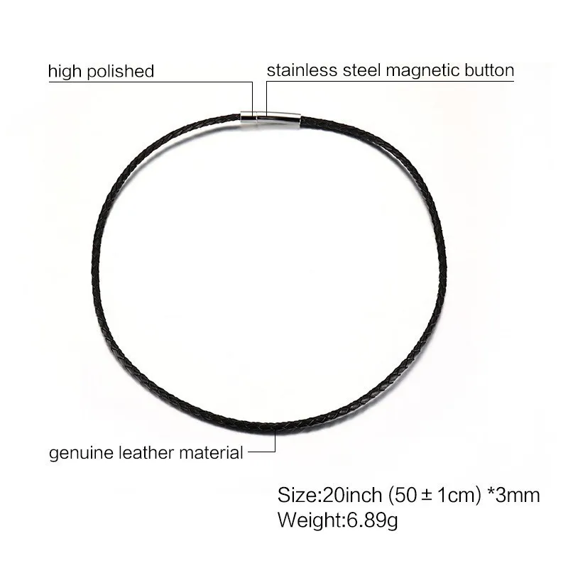 NC-146-20 picture 9 Плетеный из натуральной кожи Мужская цепочка подвеска черный Цвет мужской ручной работы колье-чокер Серебряный тон Нержавеющая сталь без выступа застежка 3/5/6 мм 8," Длина - Окраска металла: NC-146-20 picture 9