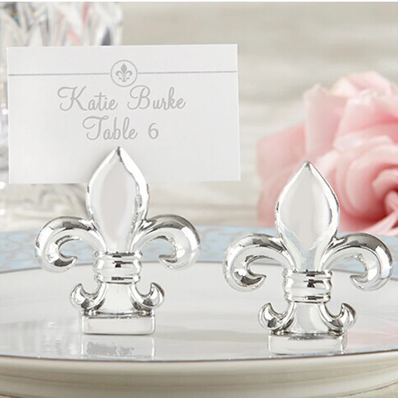 

100PCS Wedding Favor Party decoration Fleur de Lis Silver-Finish Place card holder Photo holder Table number holder