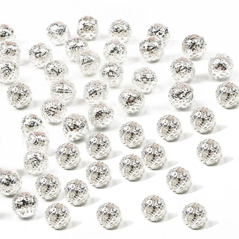 Silver 200-50 шт 4, 6, 8, 10, 12 мм Полые бусины в форме цветка Металлические Подвески бронзовые/Золотые/посеребренные филигранные бусины-разделители для изготовления ювелирных изделий - Цвет: Silver