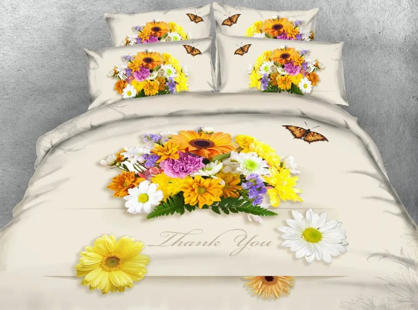 

Daisy Bedding set 3D Flower Floral duvet cover bed sheet sheets bed in a bag linen quilt Luxury Super King queen size twin 4PCS
