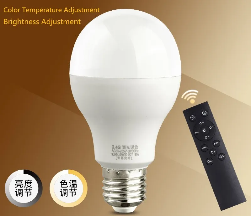 

Smart home Timed wireless remote control bulb Stepless dimming Brightness adjustment color temperature adjustment E27 led bulb