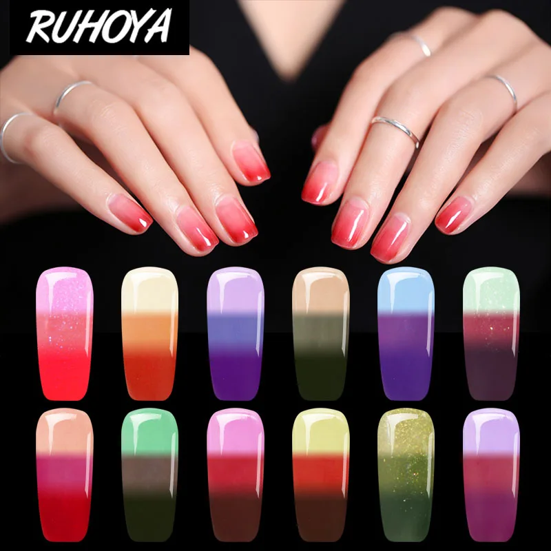 Ruhoya Lucky Soak Off Лаки лак Температура изменение цвета UV Гель Длительное Термальность