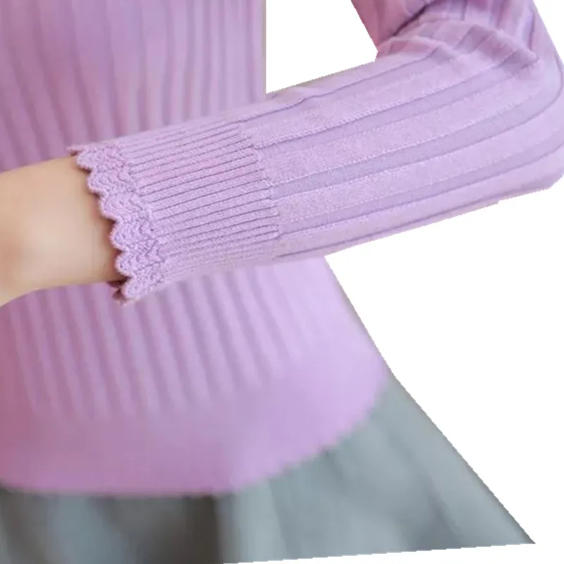 Brand YAN MU XI 2017 feminina fashion autumn and winter new sets of leisure tight pink Lace collar sweater women | Женская одежда