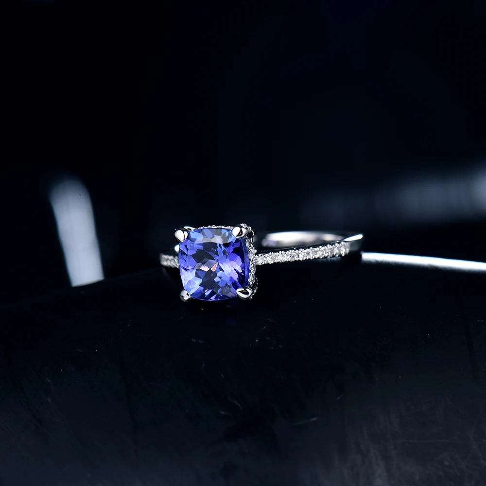 Loverjewelry, обручальное кольцо для женщин, вечная любовь, элегантная подушка, 7,5 мм, одноцветное, 14 к, белое золото, бриллианты, танзанит, камень, кольцо