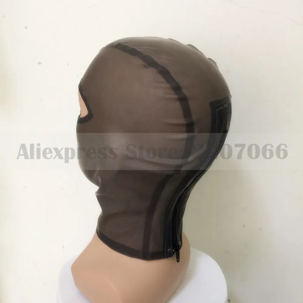 Латексная Маска капюшон унисекс Прозрачная Черная задняя молния 0 4 мм Ручная