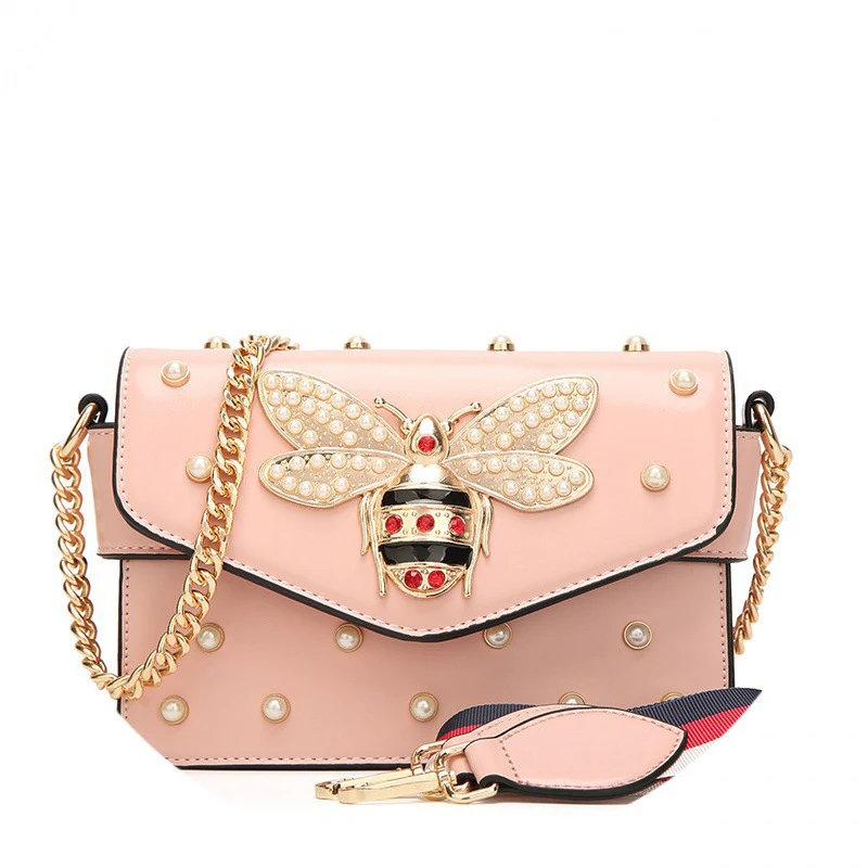 Женские сумочки со стразами и Пчелой сумка через плечо с небольшой цепочкой