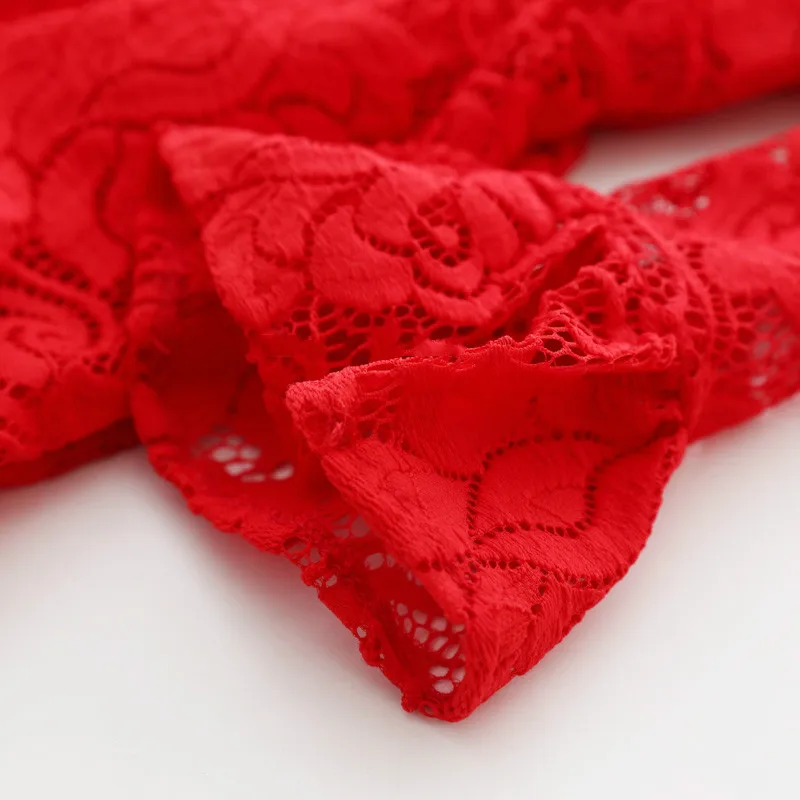 Девушки Хлопок Платье в Полный Peatl Рукавами Воротник Оборками Кругов Кружева One