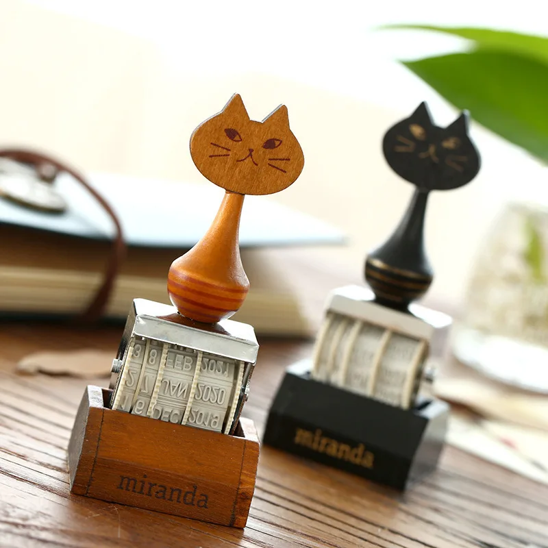 Винтажные деревянные роликовые штампы с изображением Миранды и кота для