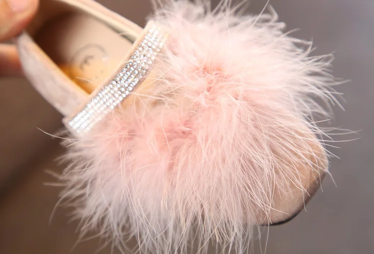 SLYXSH Новое поступление детские туфли принцессы для девочек с розовым мехом