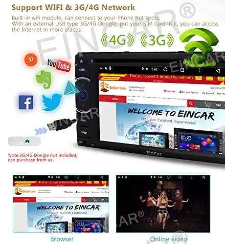 4G Dongle + Octa-core Android 5.1 GPS Navigation in Dash 6.2'' Touchscreen Car DVD Player support Wifi OBD External Microphone |